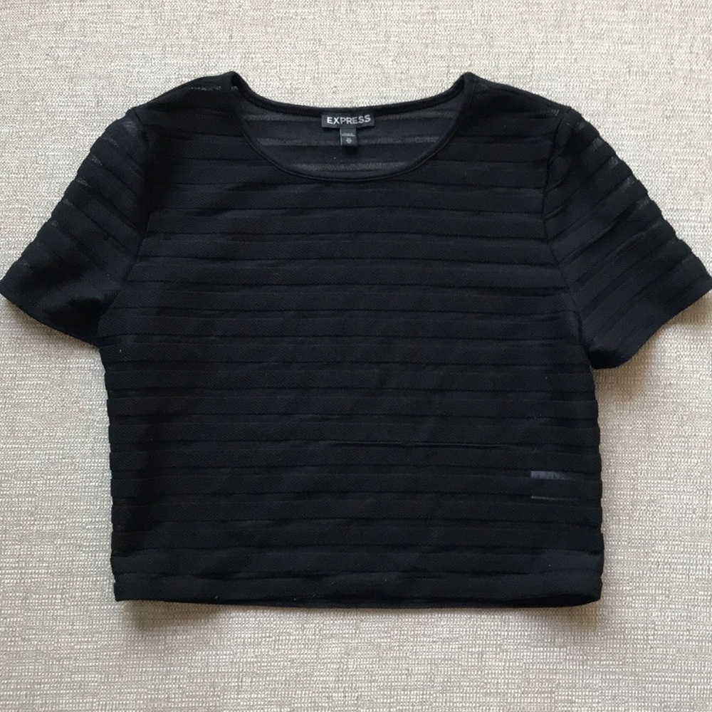 Express Women’s Crop Top Sheer Stripes Black XS